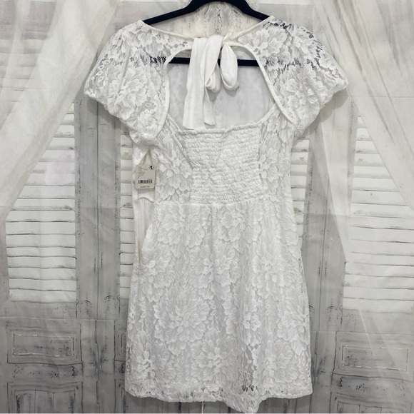 NEW Free People Dress Ivory Off White Hailee Lace Tie Back Minidress Open Back - Picture 12 of 12